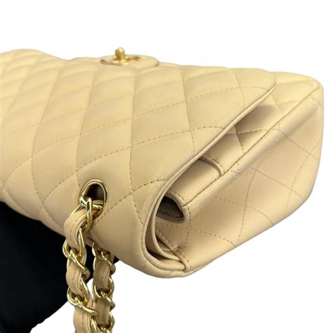 CHANEL Lambskin Quilted Jumbo Double Flap Beige Clair 